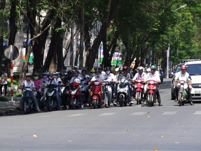 motorcycles lined up in Ho Chi Minh City, Vietnam