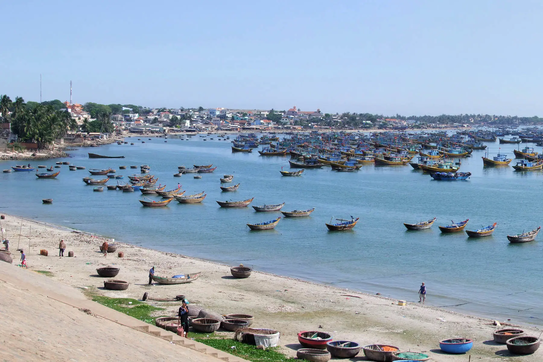 general view boats port mui ne vietnam