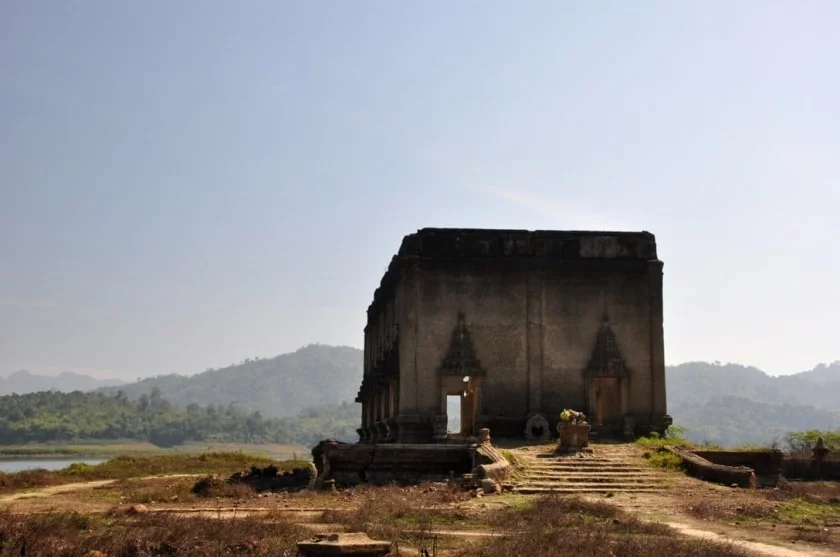 submerged temple exposed on the lake near Sangkhlaburi