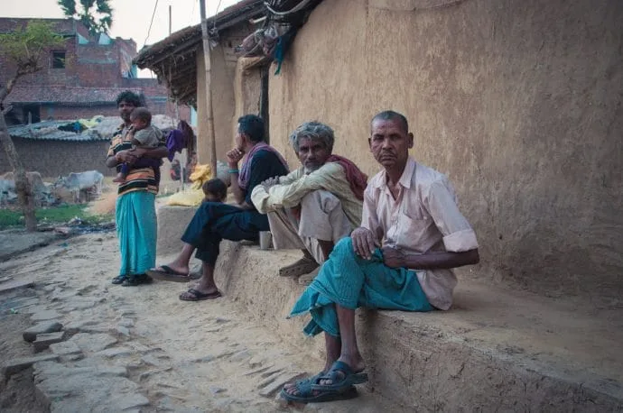 group of men in the streets of bodhgaya - india