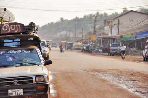 street in laos between Vientiane Vang Vieng Laos