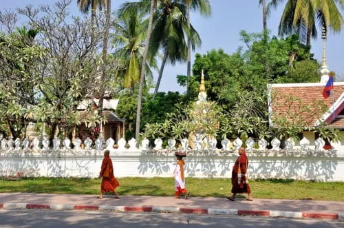 30-Monks near temples in Vientiane Laos
