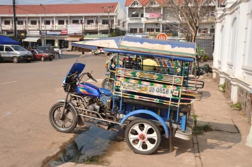 Tuk tuk in front of Thai embassy Vientiane Laos
