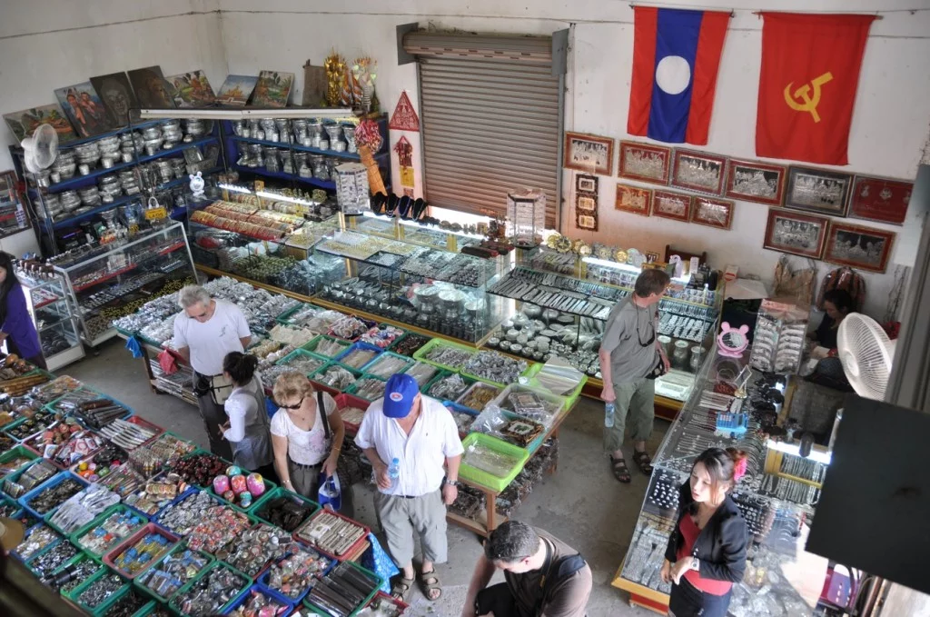 French tourists inside Patuxai Vientiane Laos