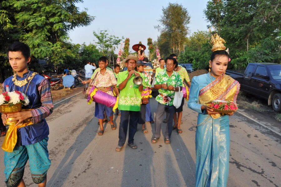 festive atmosphere parade if satchanalai songkran