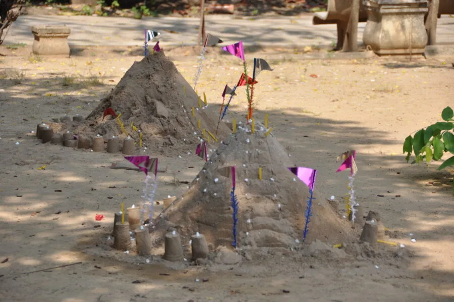 sand chedi in a temple during sonkgran festival