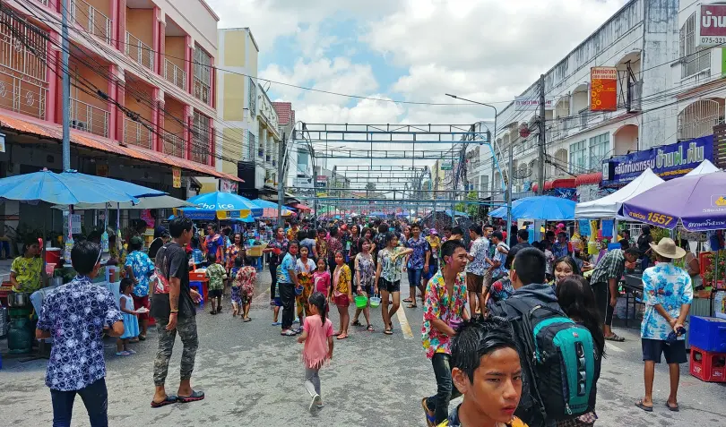 songkran on the street in nakhon si thammarat