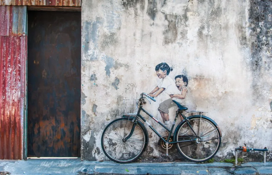 Little children on a bicycle street art george town penang little children on a bicycle street art george town penang