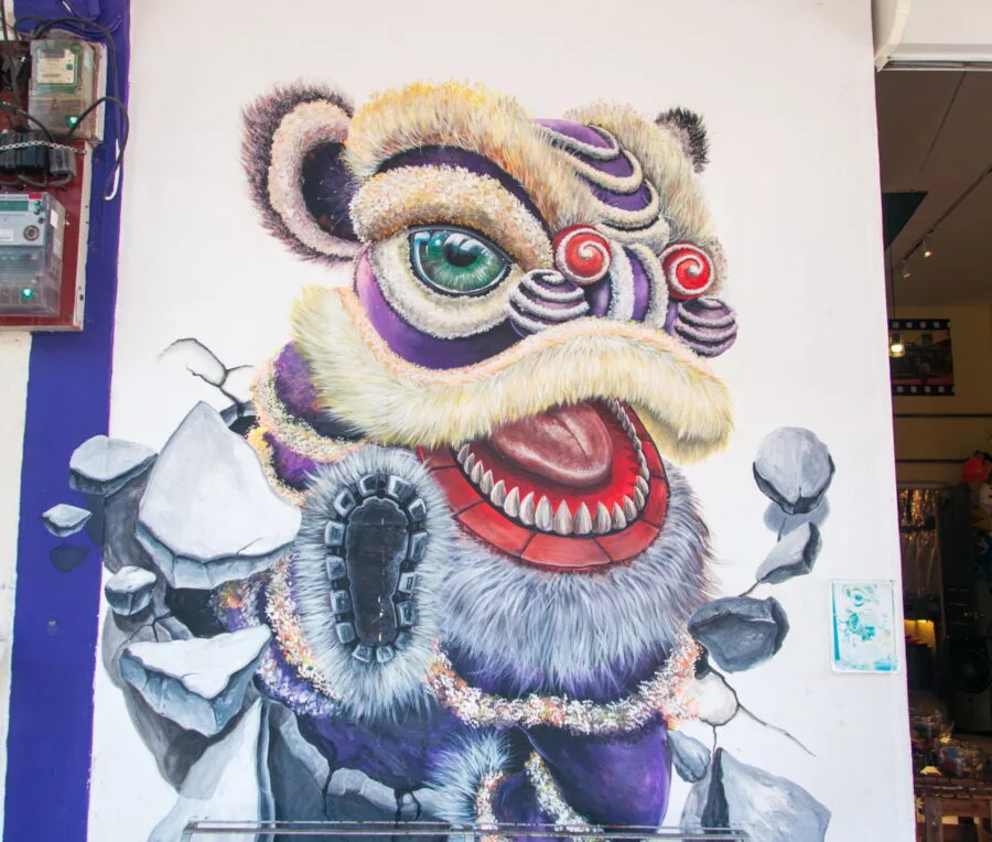chinese lion street art armenian street penang