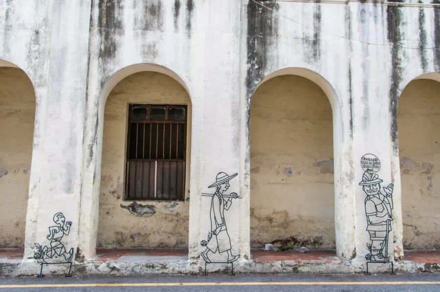 narrowest five foot way lefty sculpture marking george town penang