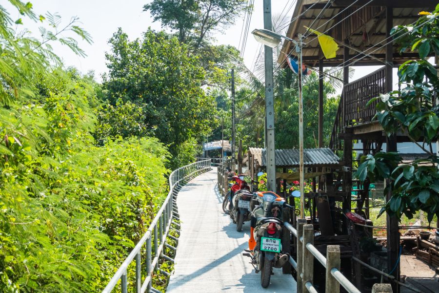 chemin menant aux berges du chao phraya bang kachao