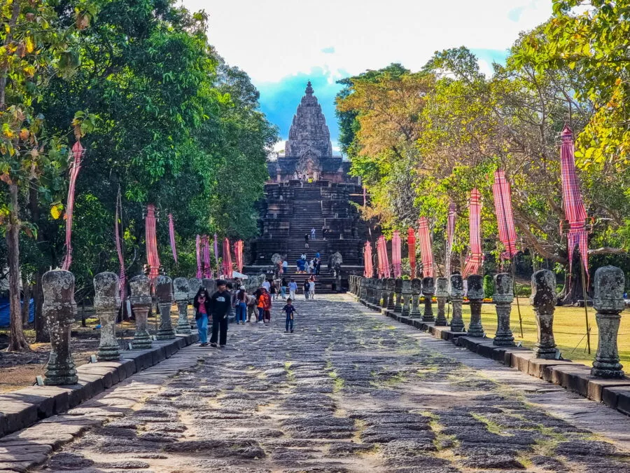 stone path leading to khmer phanom rung temple near buriram