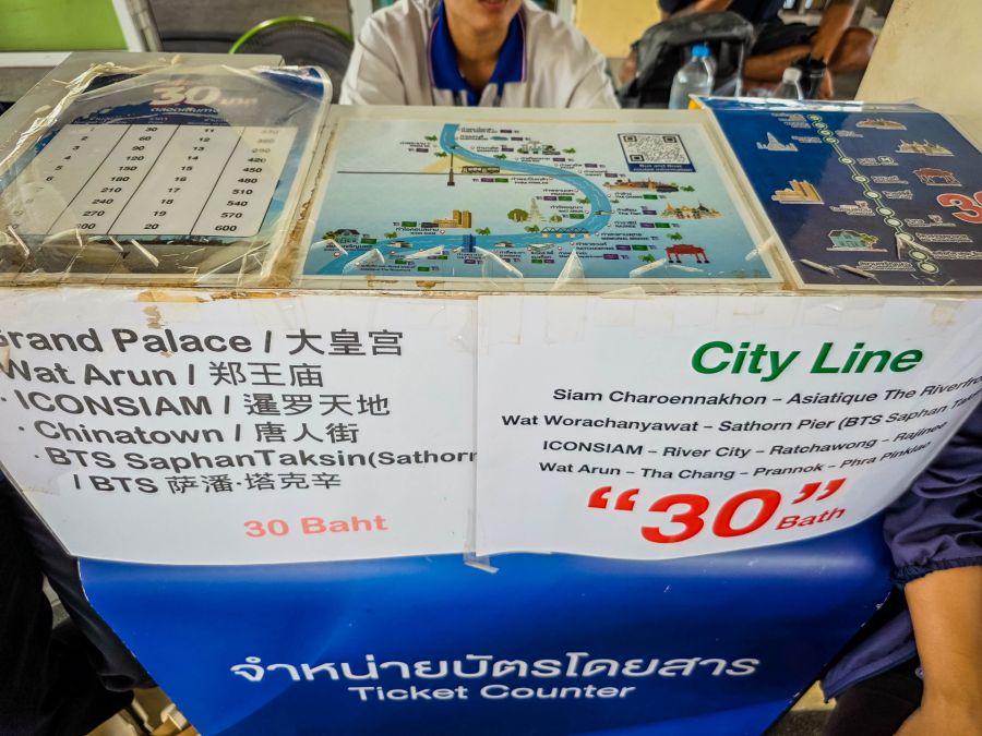 Tarif de 30 bahts affiché au comptoir de Thai Smile Boat