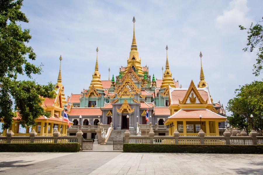 Thai Buddhist temple with golden spires