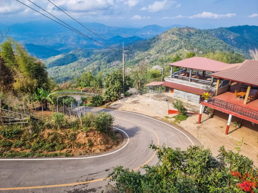 mountain view from the entrance to Ban Pha Hi village