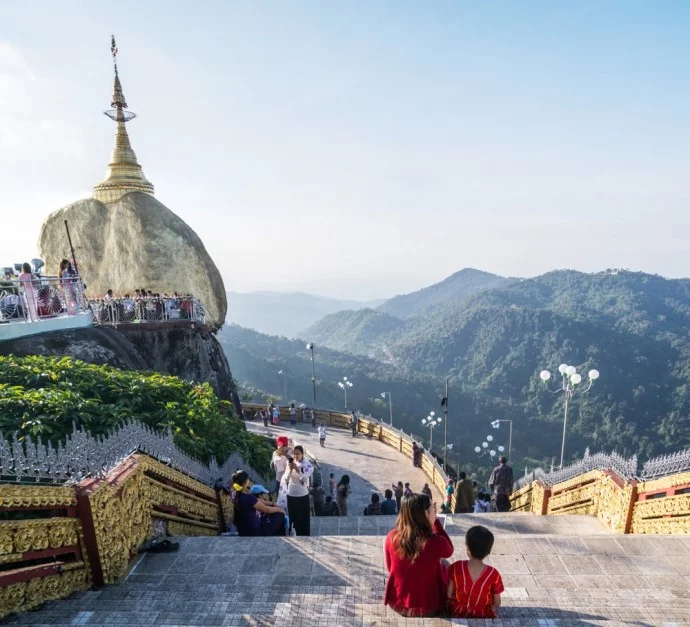 kyaiktiyo mountain and golden rock in burma