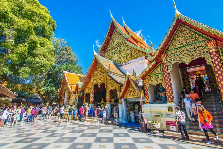 courtyard in front of the cloister of Wat Phra That Doi Suthep Chiang Mai