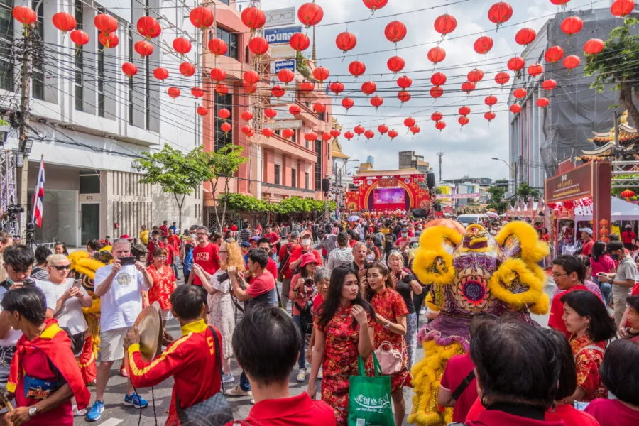 crowd during chinese new year chinatown bangkok