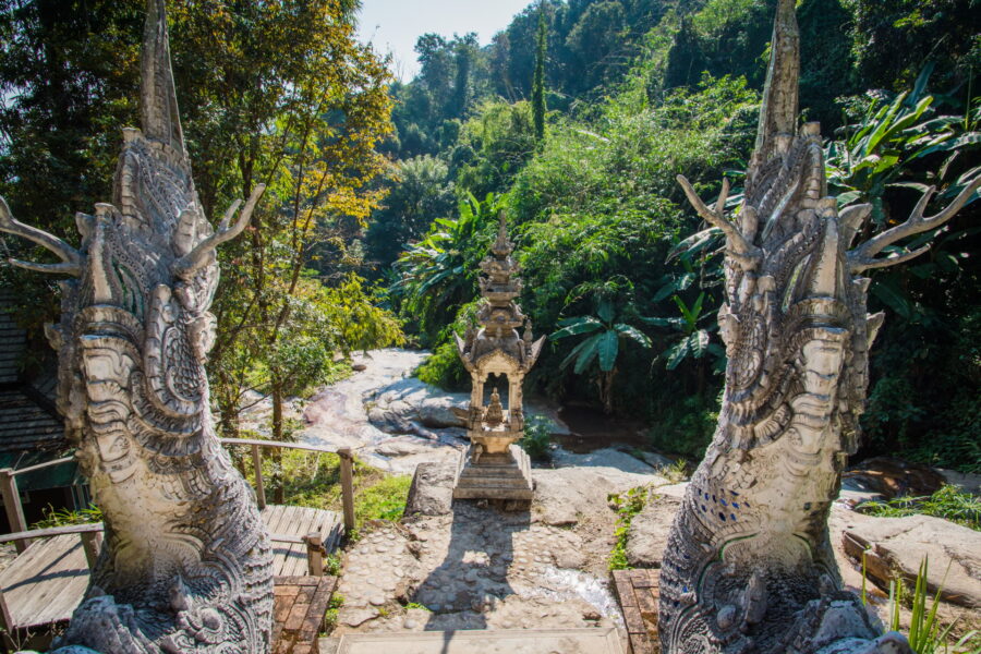 nagas at the edge waterfall wat pha lat doi suthep chiang mai
