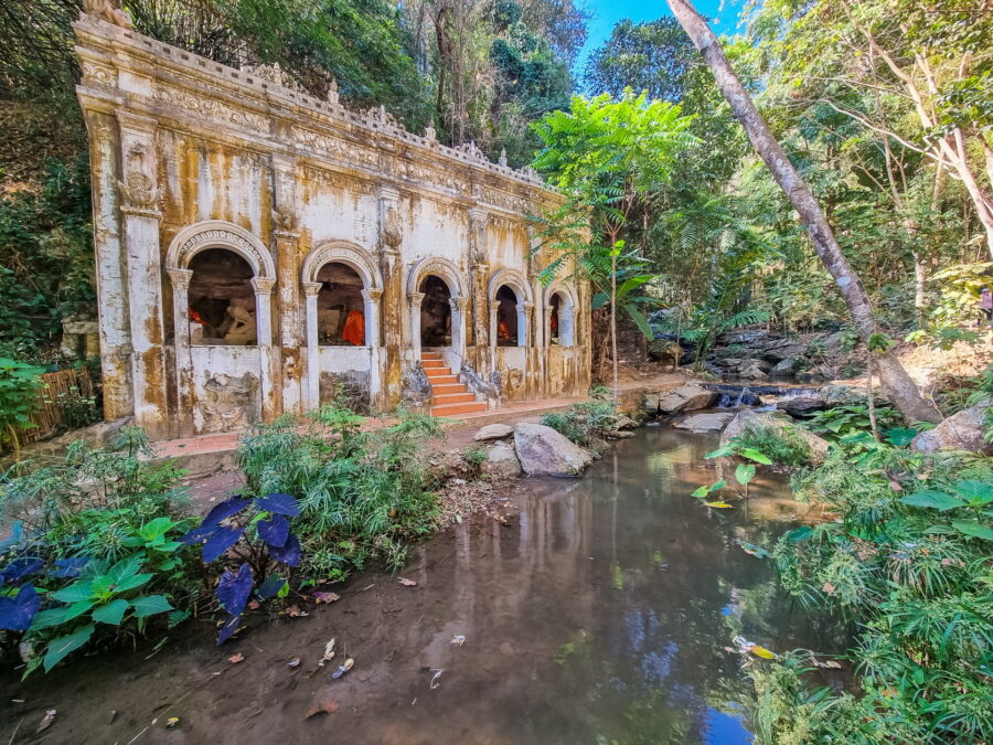stream and buddha shelter wat pha lat doi suthep chiang mai
