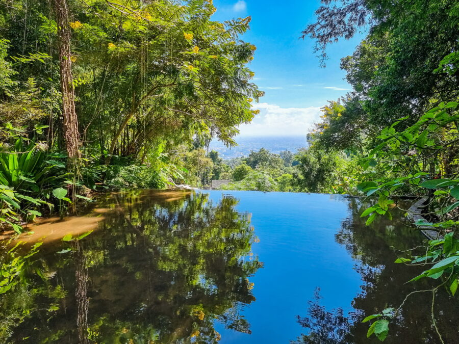 stream and view of chiang mai at wat pha lat doi suthep