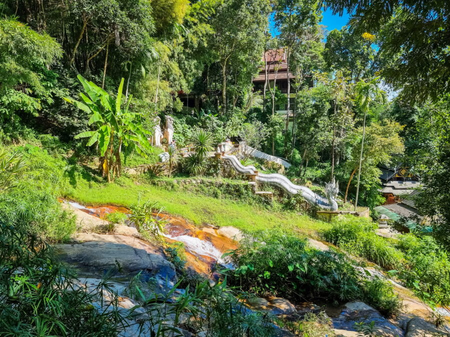 view of the waterfall at Wat Pha Lat Doi Suthep Chiang Mai