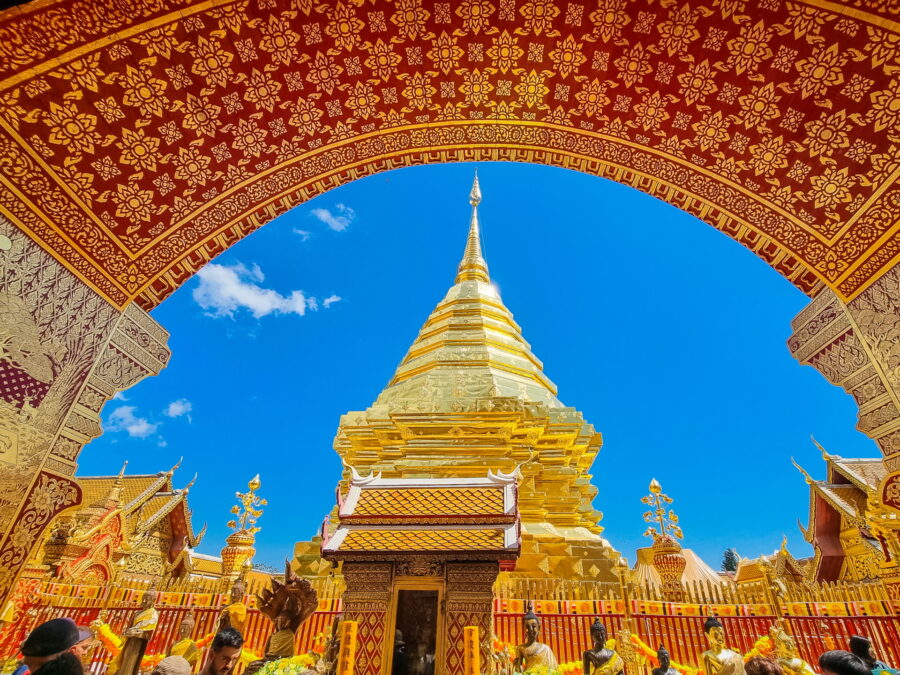 view of chedi from viharn wat phra that doi suthep