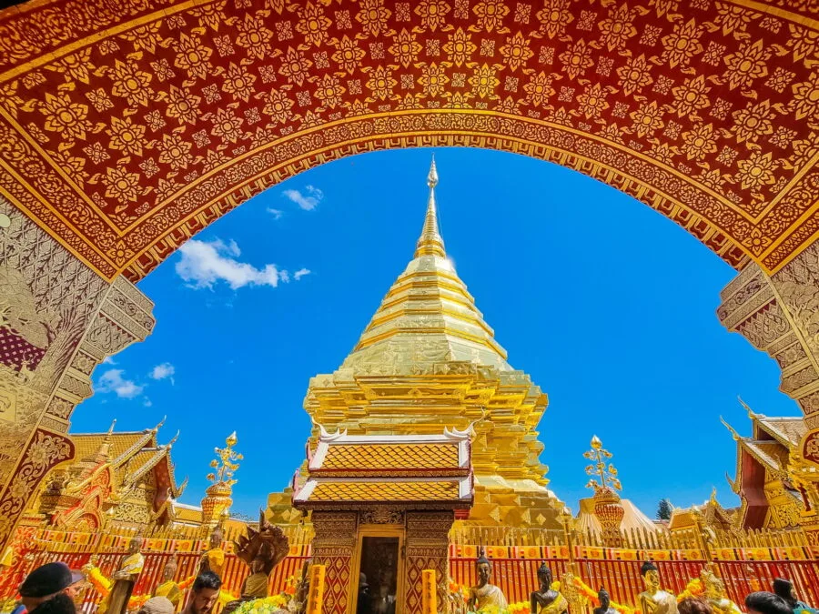 view of chedi from viharn wat phra that doi suthep