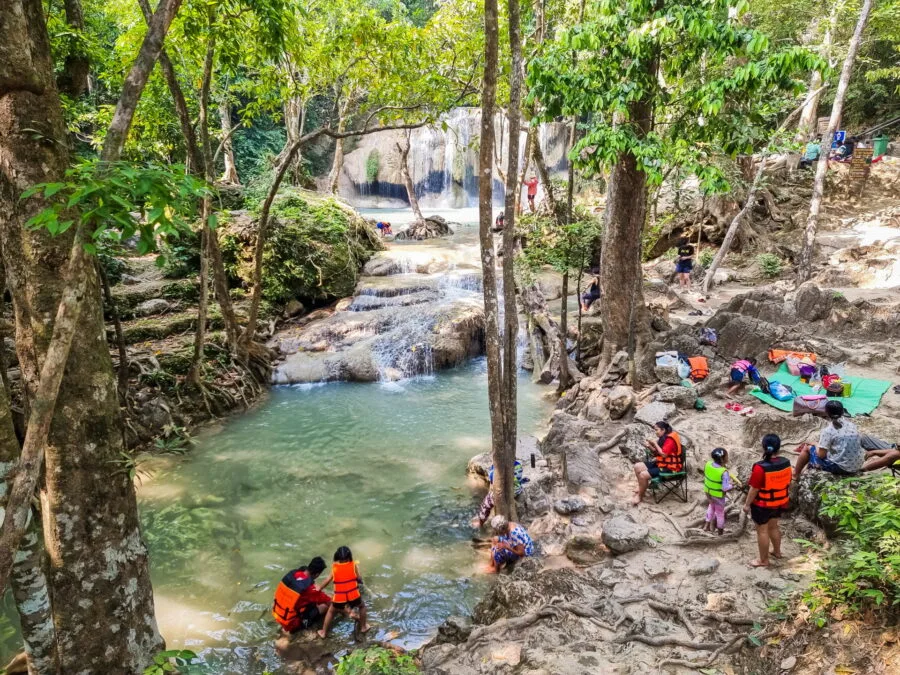 2nd level at erawan national park waterfalls kanchanaburi