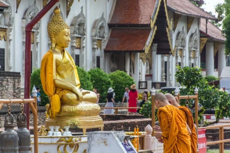 monks temple chiang mai during songkran