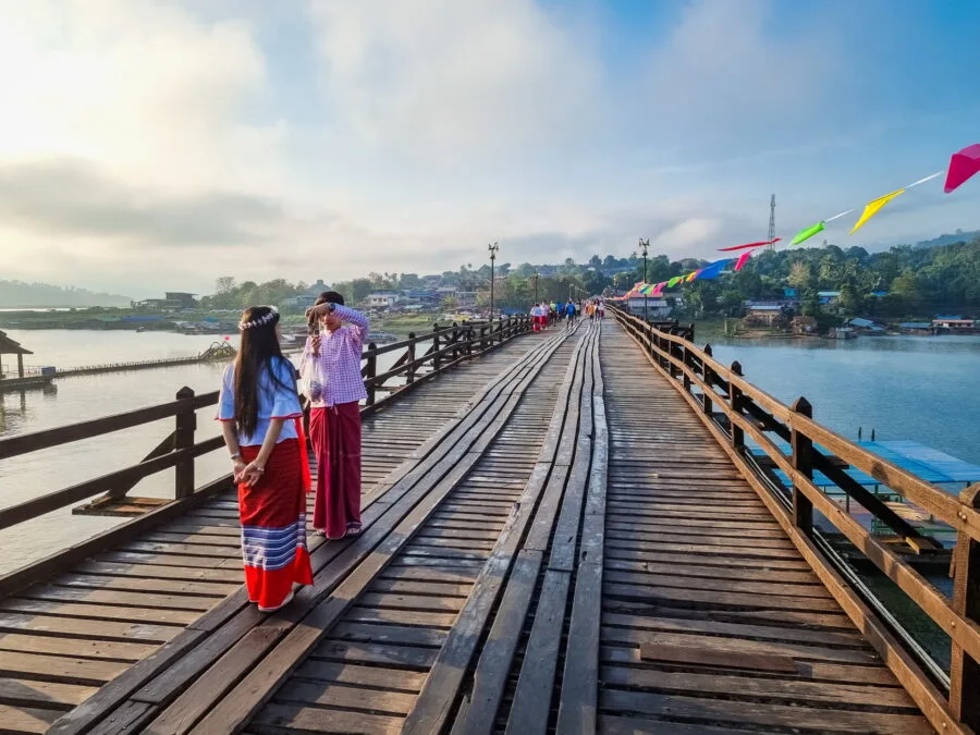 on the mon bridge of sangkhlaburi province of kanchanaburi