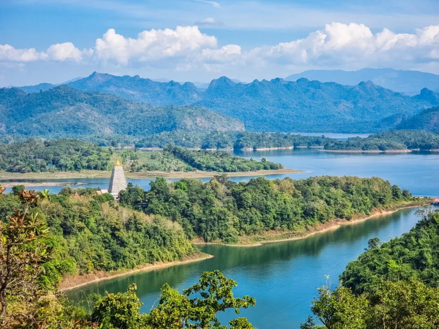 view of lake from phra puttha rup ong yai sangkhlaburi