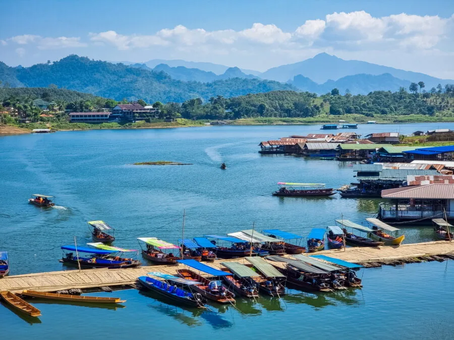 view of the lake in sangkhlaburi province of kanchanaburi