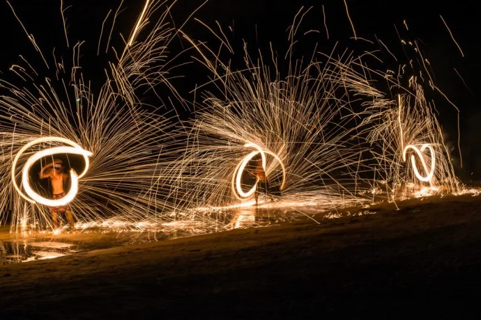 fire juggling show on Ao Suan Yai beach, Koh Mak