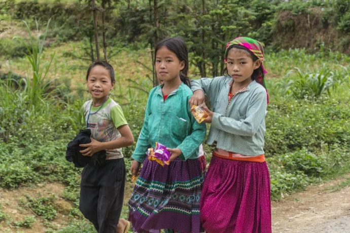 North Vietnam Motorcycle - Children of Ethnic Minorities