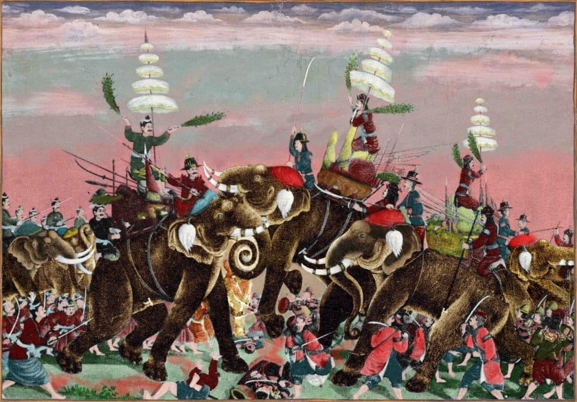 image bataille entre armee simaoise et birmane à l'époque d'ayutthaya