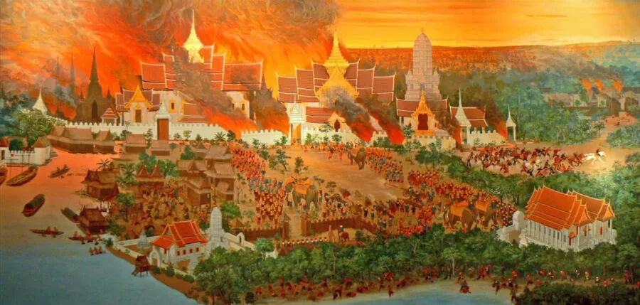 painting depicting destruction ayutthaya 1767