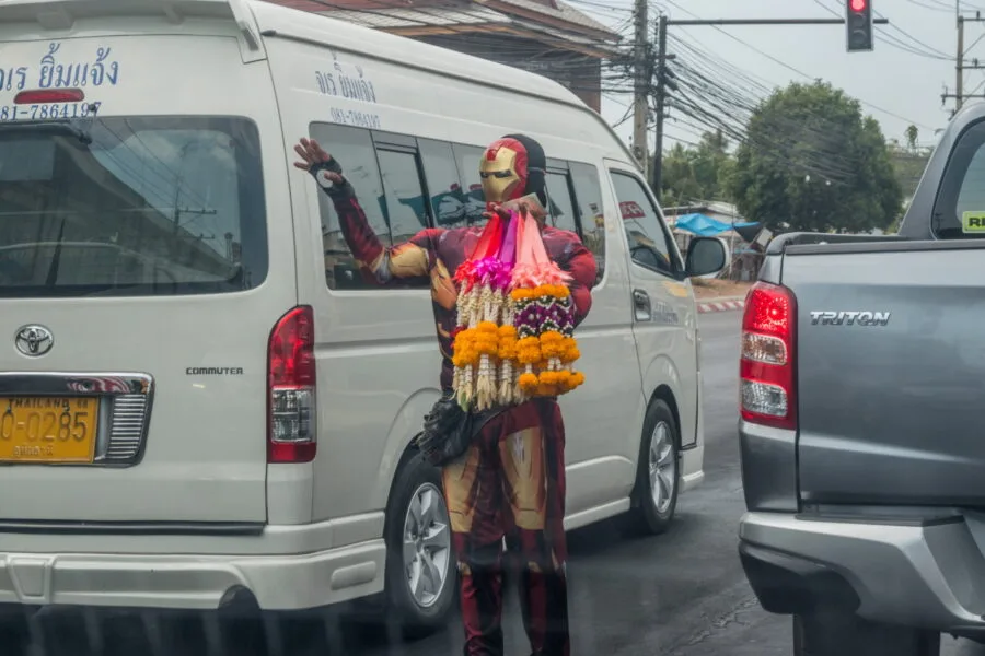 flower seller costume road thailand