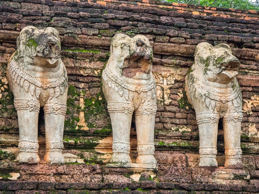 Detail of the elephant sculptures at Wat Chang Rop, Kamphaeng Phet Historical Park