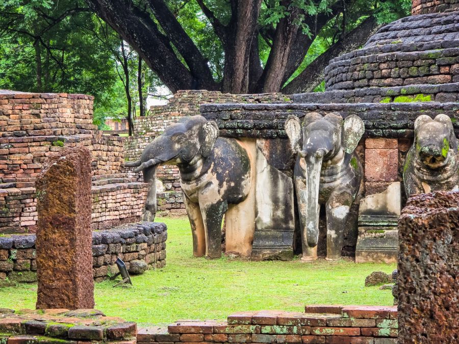 Detail of elephant sculptures at Wat Chang Phueak, Kamphaeng Phet Historical Park