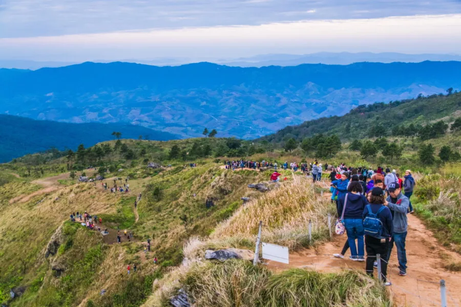 crowd long ridge phu chi fah province of chiang rai