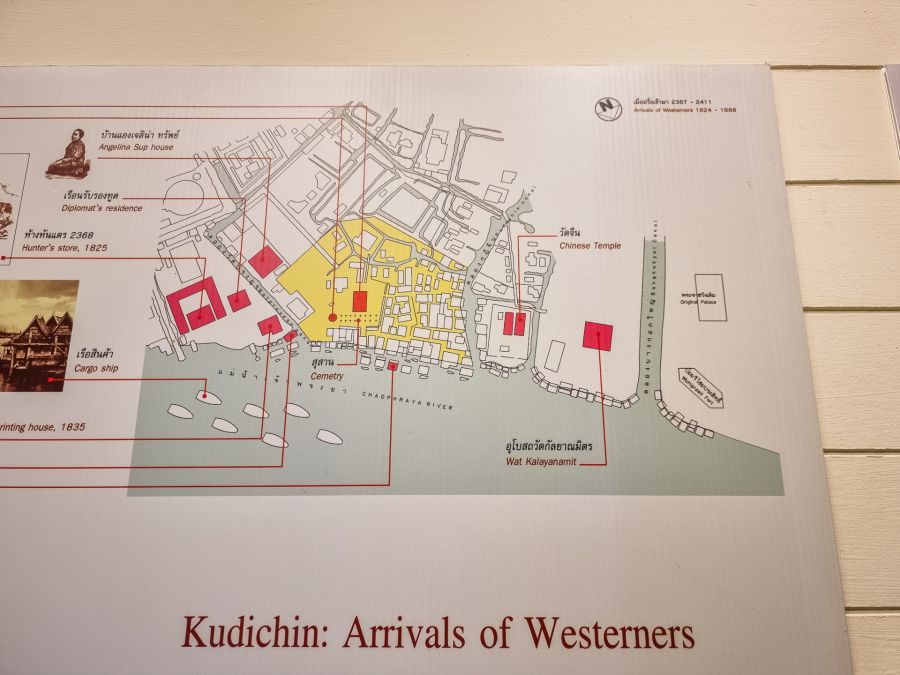 panneau evolution quartier kudee jin museum bangkok 2 Carte historique de Kudichin près du fleuve Chao Phraya