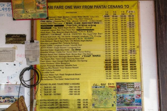 taxi fare grid langkawi - malaysia