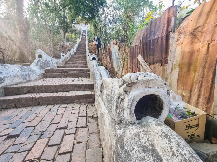 Wat Siphoutthabath staircase leading to Mount Phousi Luang Prabang