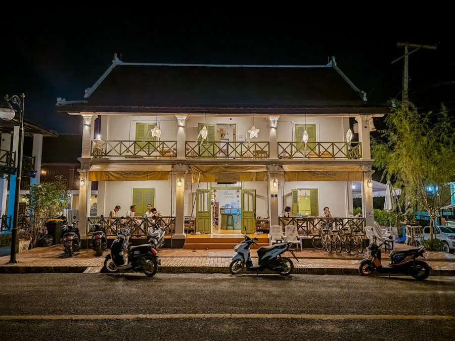 facade hostel luang prabang evening