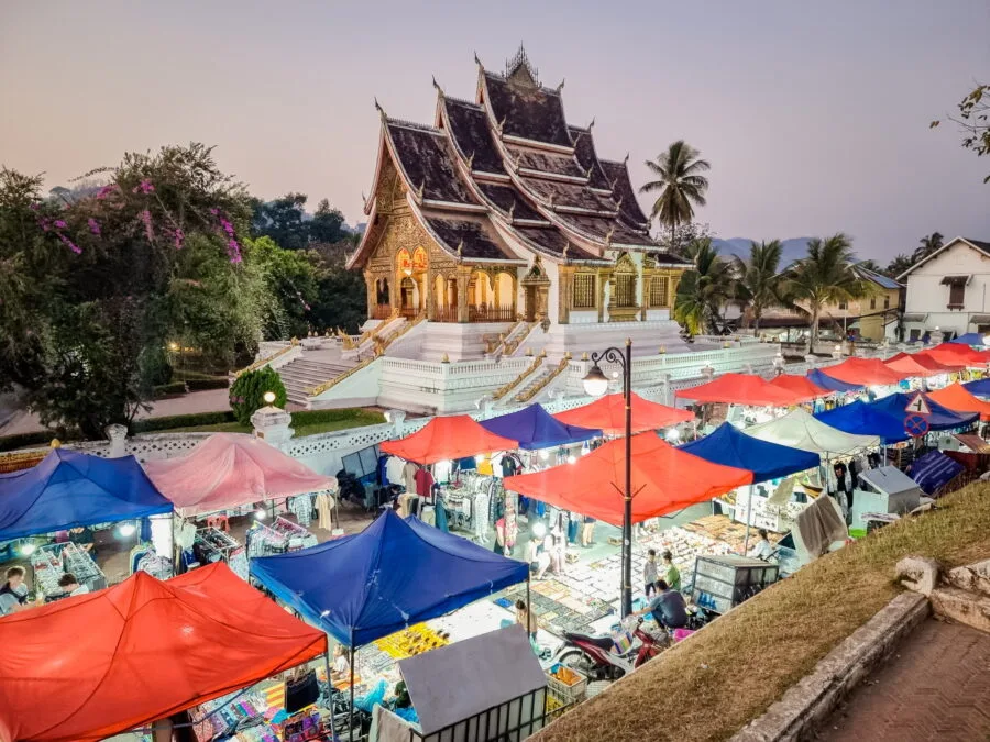 evening market in front of royal palace luang prabang