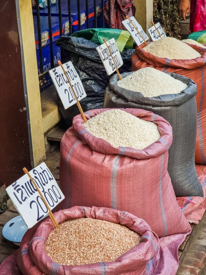 rice bags morning market luang prabang