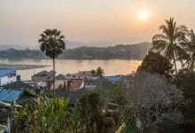 view of the mekong from a temple in huay xai - laos