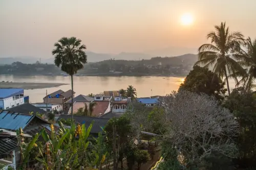 view of the mekong from a temple in huay xai - laos