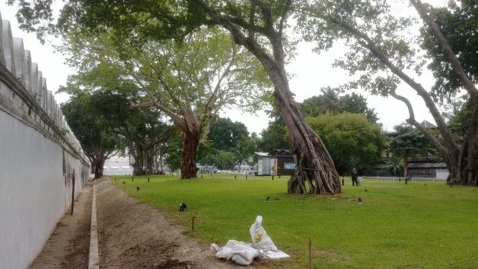 green space behind wall bangkok mahakan fort